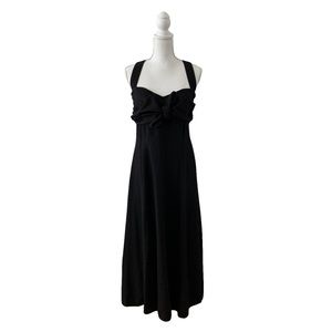 finley 100% Cotton Tie Front Cross Back‎ Vacation Casual Black Denim Maxi Dress